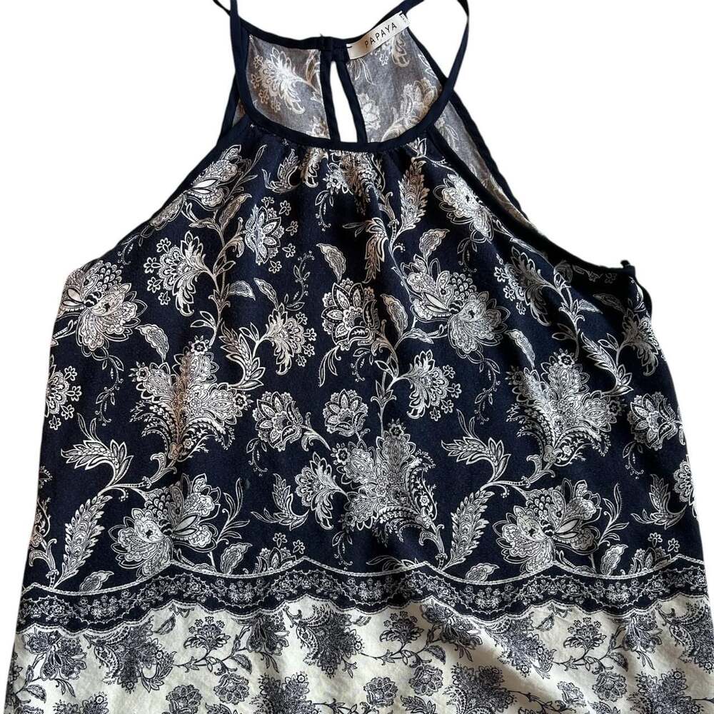 Papaya Navy Floral Halter Tank Top Medium